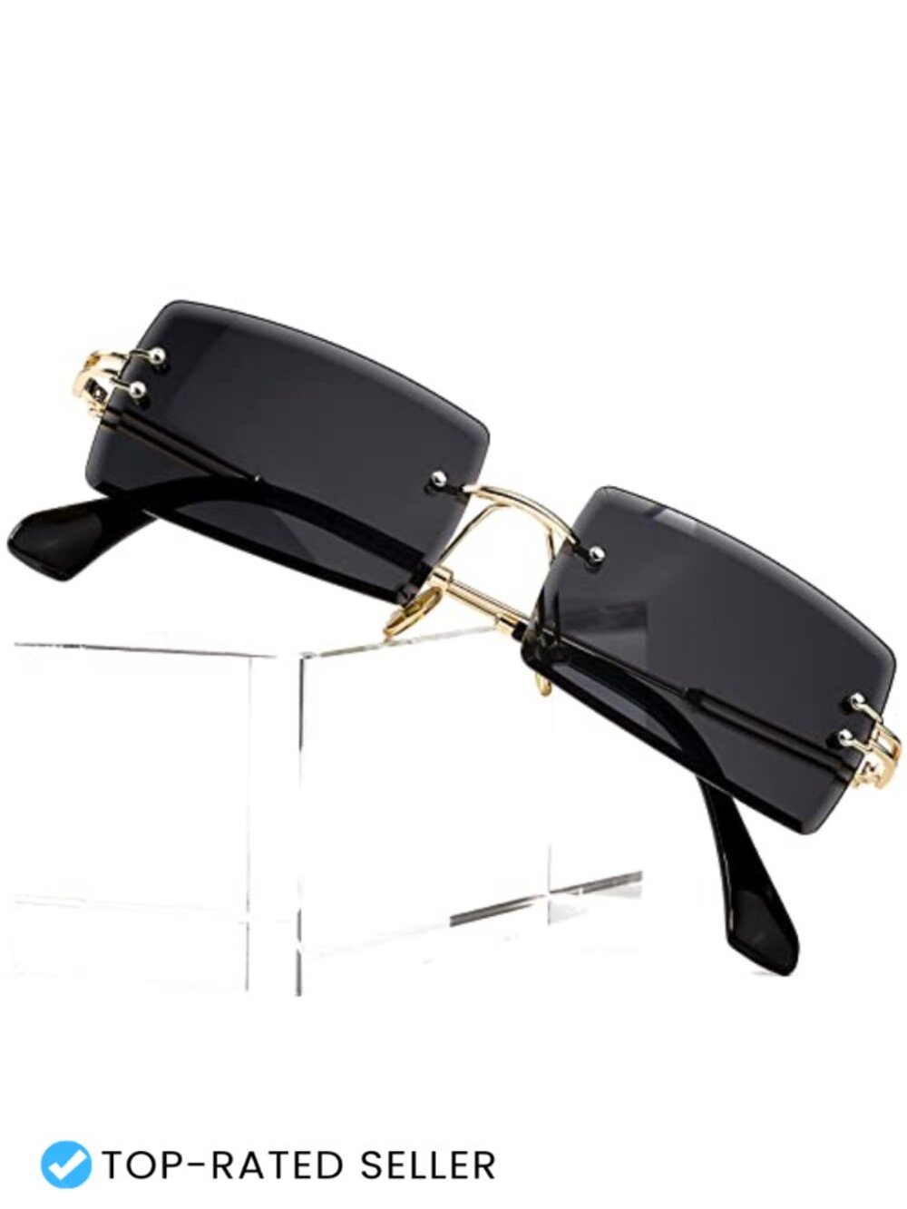 Vintage Rimless Rectangle Sunglasses UV400 Protection Metal Frame Unisex
